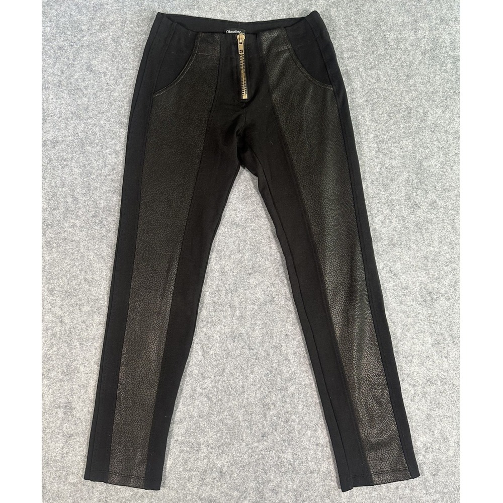 Chocolate U.S.A. Moto‎ Skinny Pants Medium Black Faux Leather Snakeskin Panels